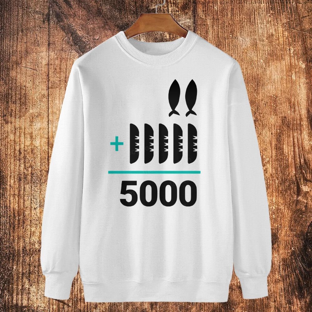 Jesus 2 Fishes 5 Breads 5000 Cotton Crewneck Sweatshirt