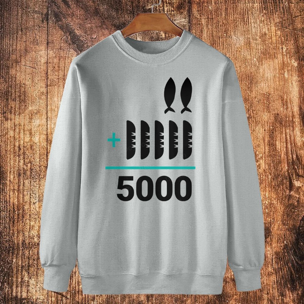 Jesus 2 Fishes 5 Breads 5000 Cotton Crewneck Sweatshirt