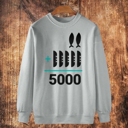 Jesus 2 Fishes 5 Breads 5000 Cotton Crewneck Sweatshirt
