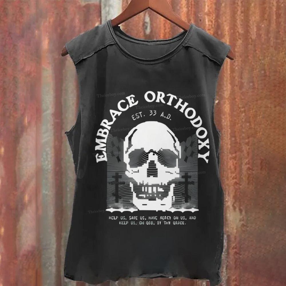 Embrace Orthodoxy Orthodox Christian Skull Washed Tank Top