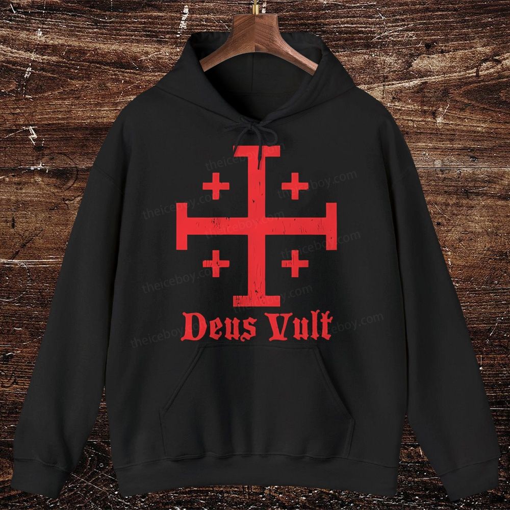 Jerusalem Cross Deus Vult Oversized Cotton Hoodies