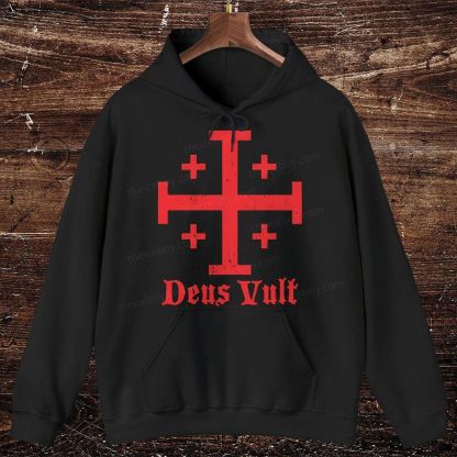Jerusalem Cross Deus Vult Oversized Cotton Hoodies
