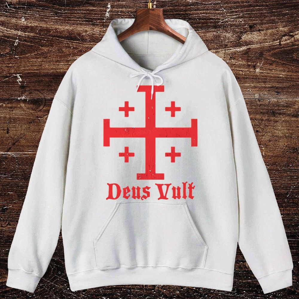 Jerusalem Cross Deus Vult Oversized Cotton Hoodies