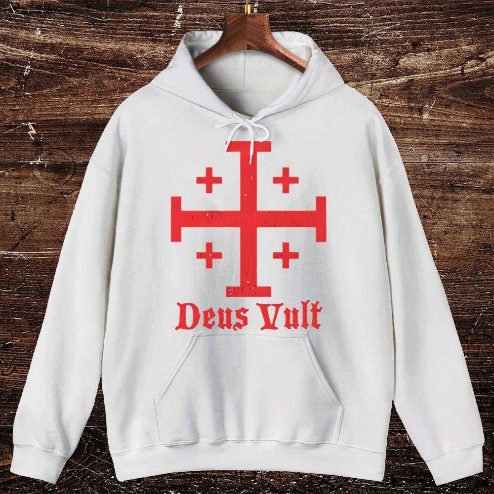 Jerusalem Cross Deus Vult Oversized Cotton Hoodies