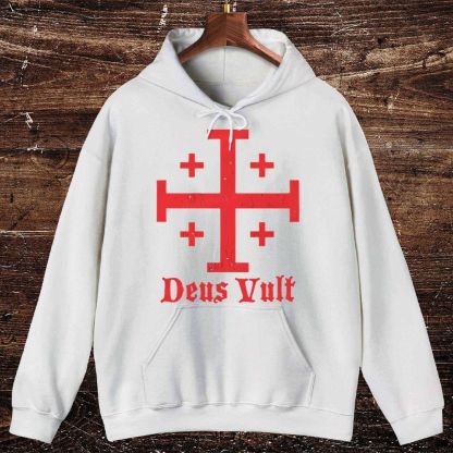 Jerusalem Cross Deus Vult Oversized Cotton Hoodies