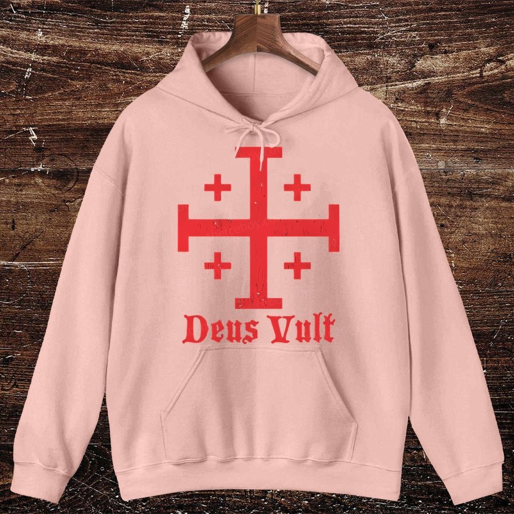 Jerusalem Cross Deus Vult Oversized Cotton Hoodies