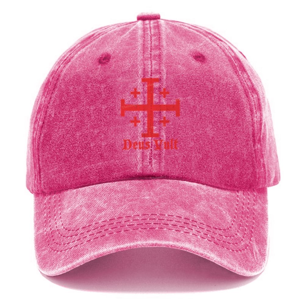 Jerusalem Cross Deus Vult Unisex Vintage Casual Washed Cap