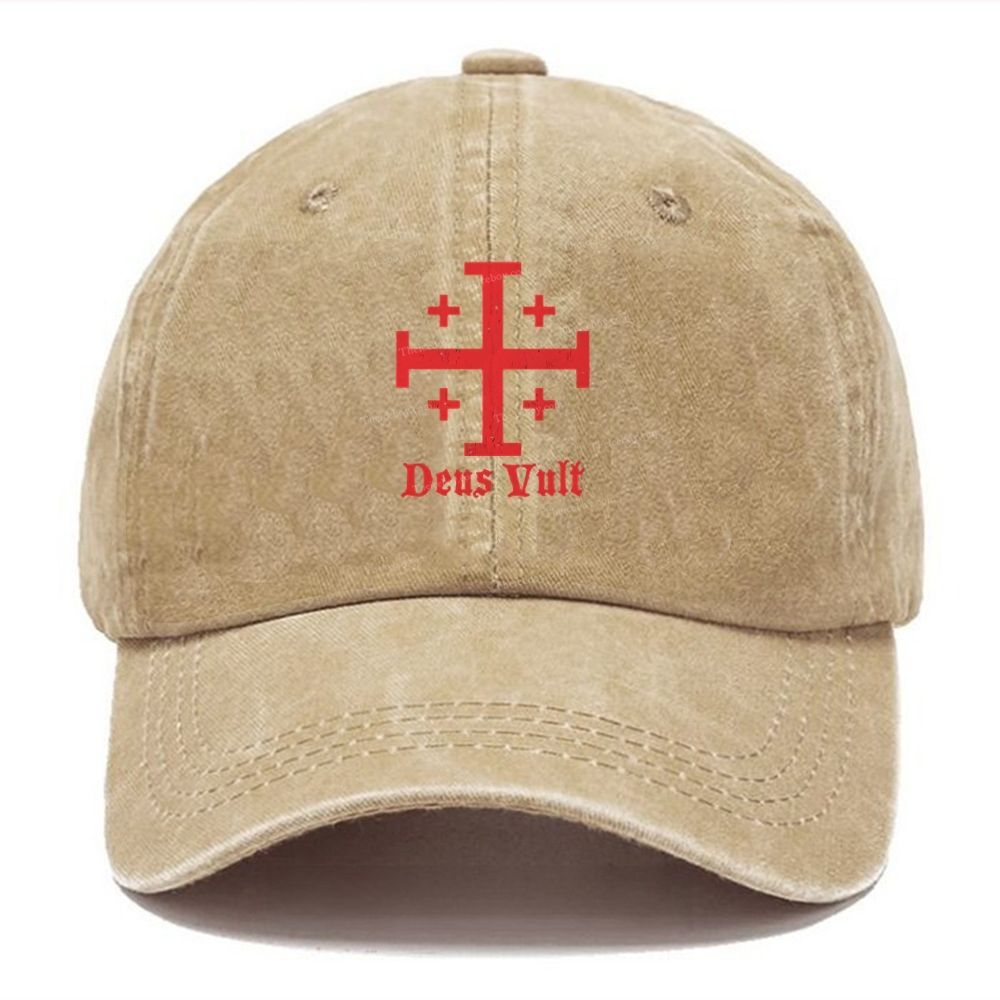 Jerusalem Cross Deus Vult Unisex Vintage Casual Washed Cap
