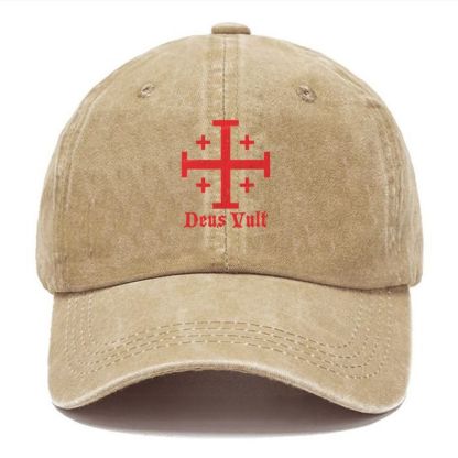Jerusalem Cross Deus Vult Unisex Vintage Casual Washed Cap