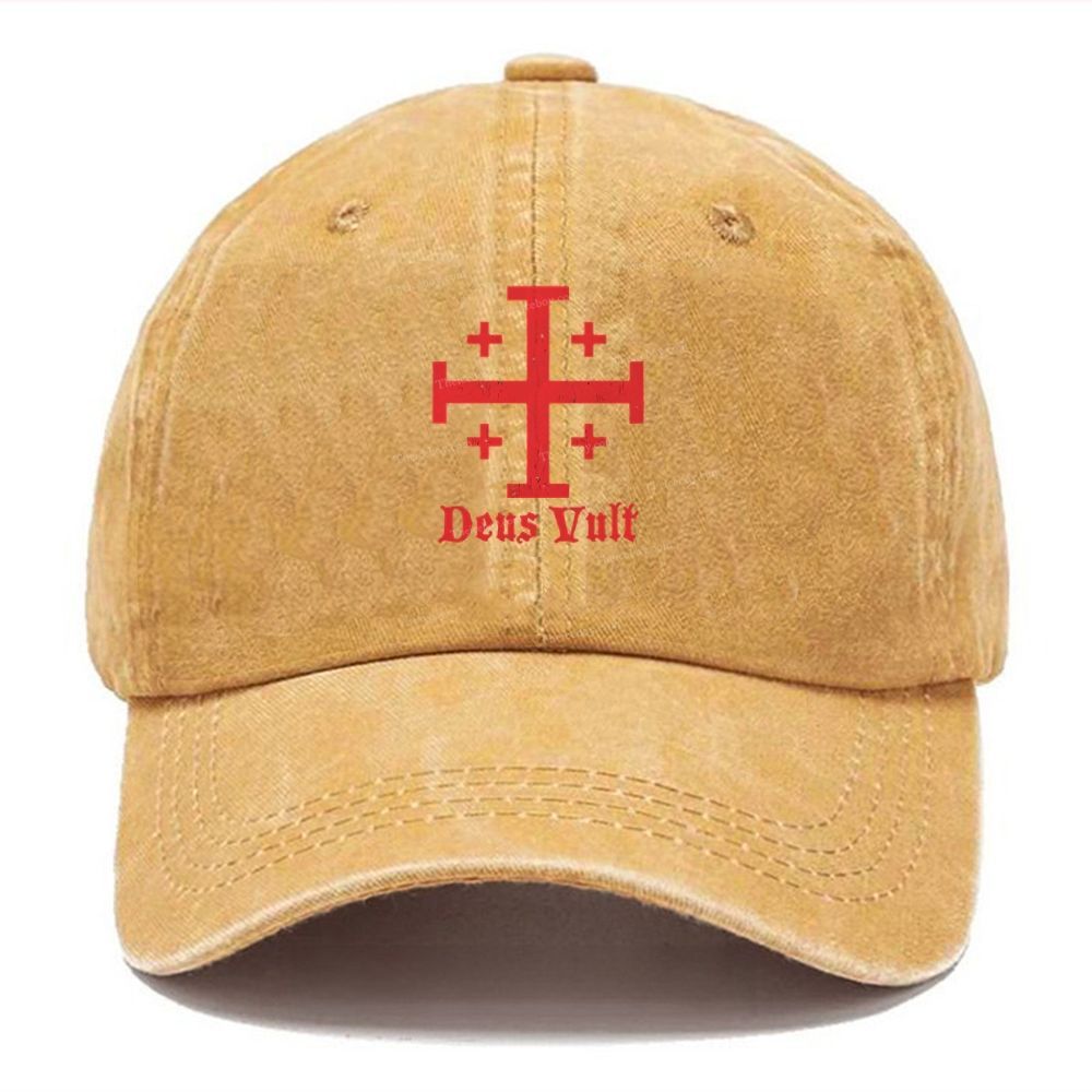 Jerusalem Cross Deus Vult Unisex Vintage Casual Washed Cap