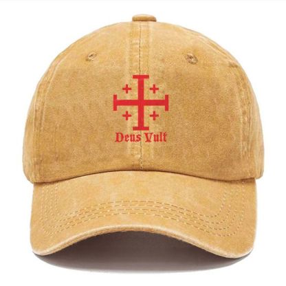 Jerusalem Cross Deus Vult Unisex Vintage Casual Washed Cap