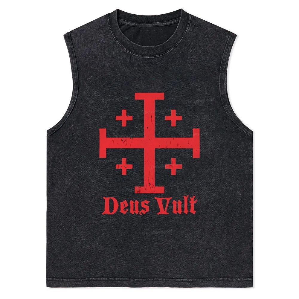 Jerusalem Cross Deus Vult Christian Snowflake Washed Vest