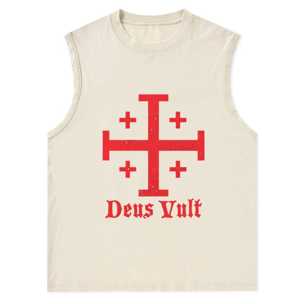 Jerusalem Cross Deus Vult Christian Snowflake Washed Vest