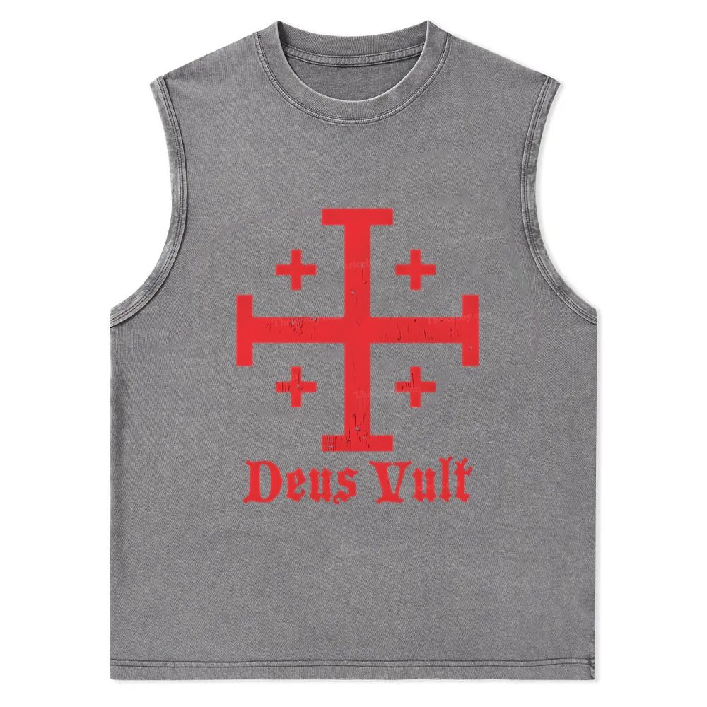 Jerusalem Cross Deus Vult Christian Snowflake Washed Vest