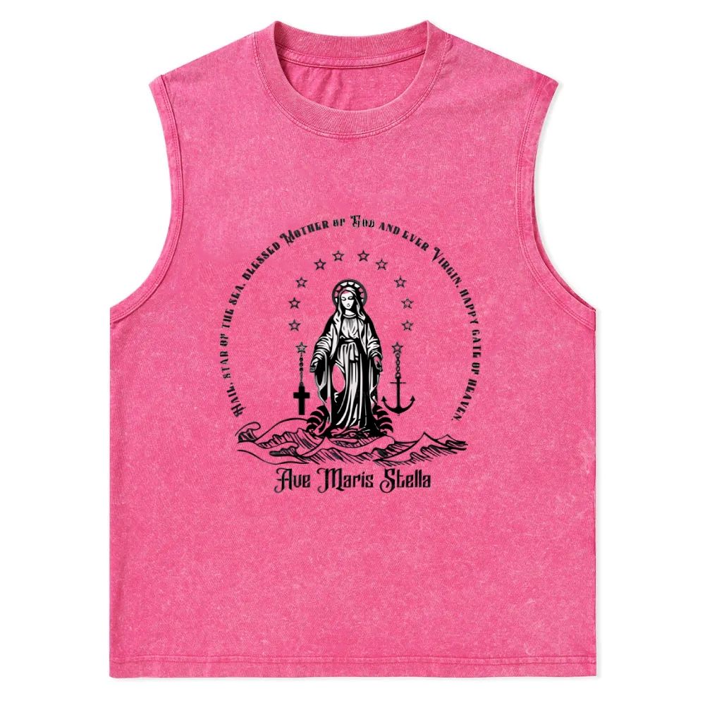 Ave Maris Stella Catholic Christian Snowflake Washed Vest