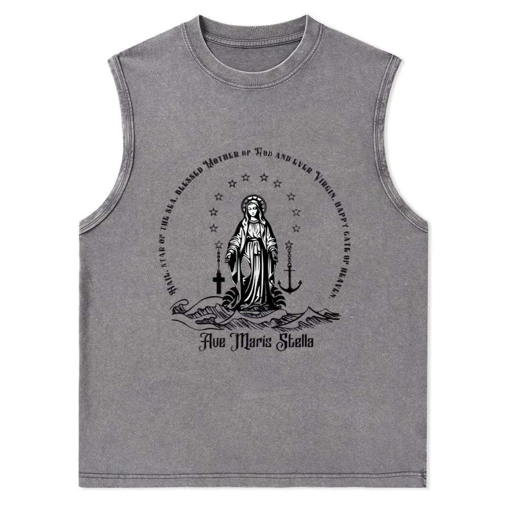 Ave Maris Stella Catholic Christian Snowflake Washed Vest