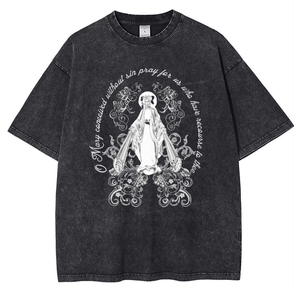 Our Lady Grace Virgin Mary Snowflake Vintage Cotton T-Shirt