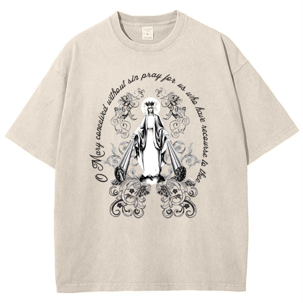 Our Lady Grace Virgin Mary Snowflake Vintage Cotton T-Shirt