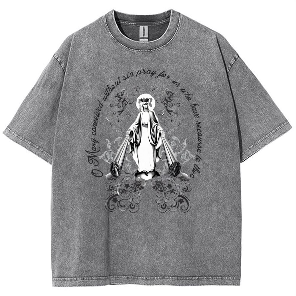 Our Lady Grace Virgin Mary Snowflake Vintage Cotton T-Shirt