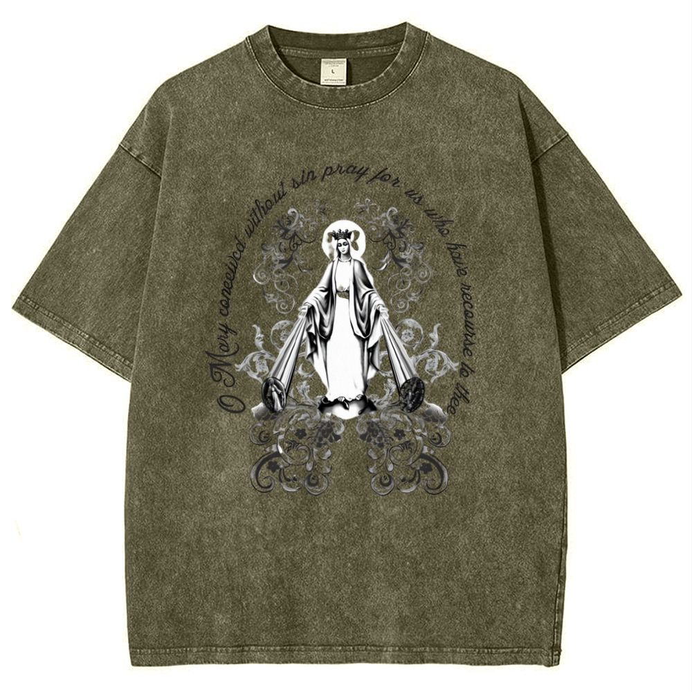 Our Lady Grace Virgin Mary Snowflake Vintage Cotton T-Shirt