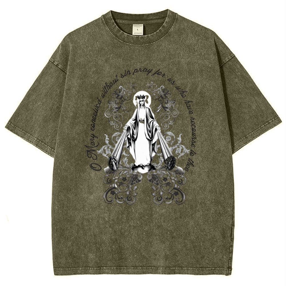 Our Lady Grace Virgin Mary Snowflake Vintage Cotton T-Shirt