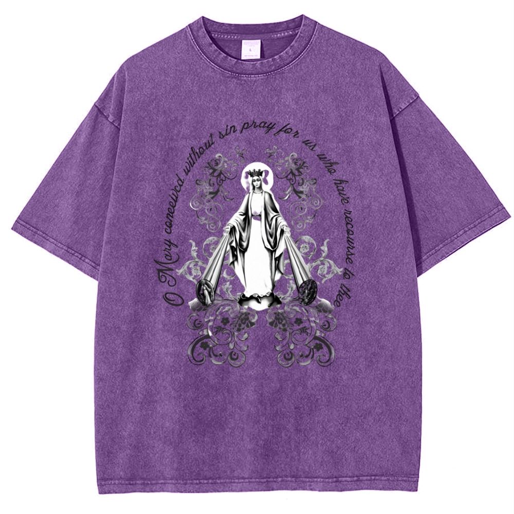 Our Lady Grace Virgin Mary Snowflake Vintage Cotton T-Shirt