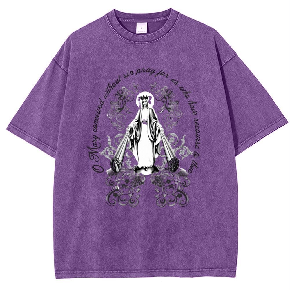 Our Lady Grace Virgin Mary Snowflake Vintage Cotton T-Shirt