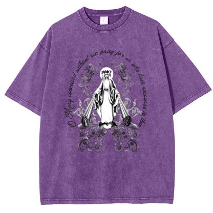 Our Lady Grace Virgin Mary Snowflake Vintage Cotton T-Shirt