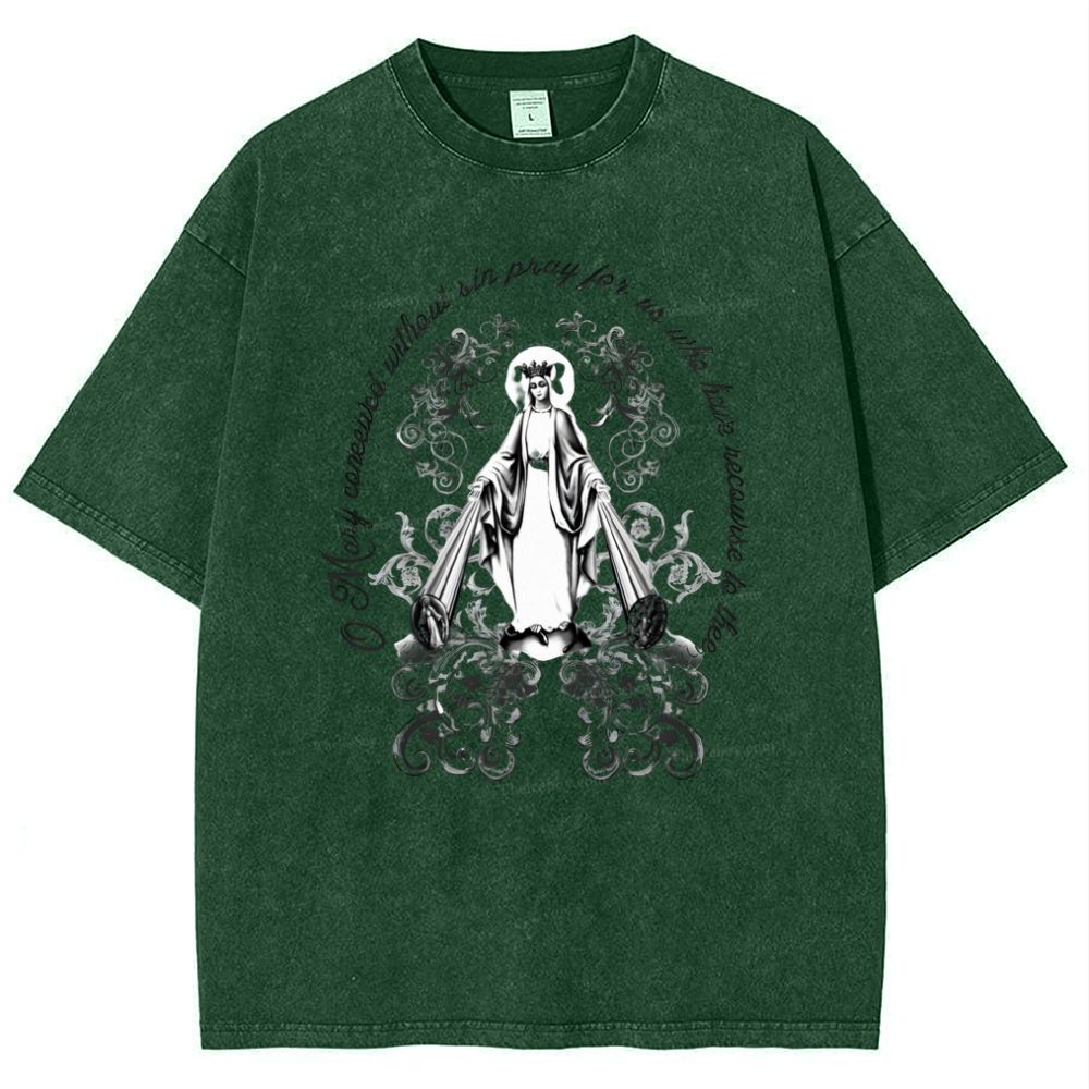 Our Lady Grace Virgin Mary Snowflake Vintage Cotton T-Shirt