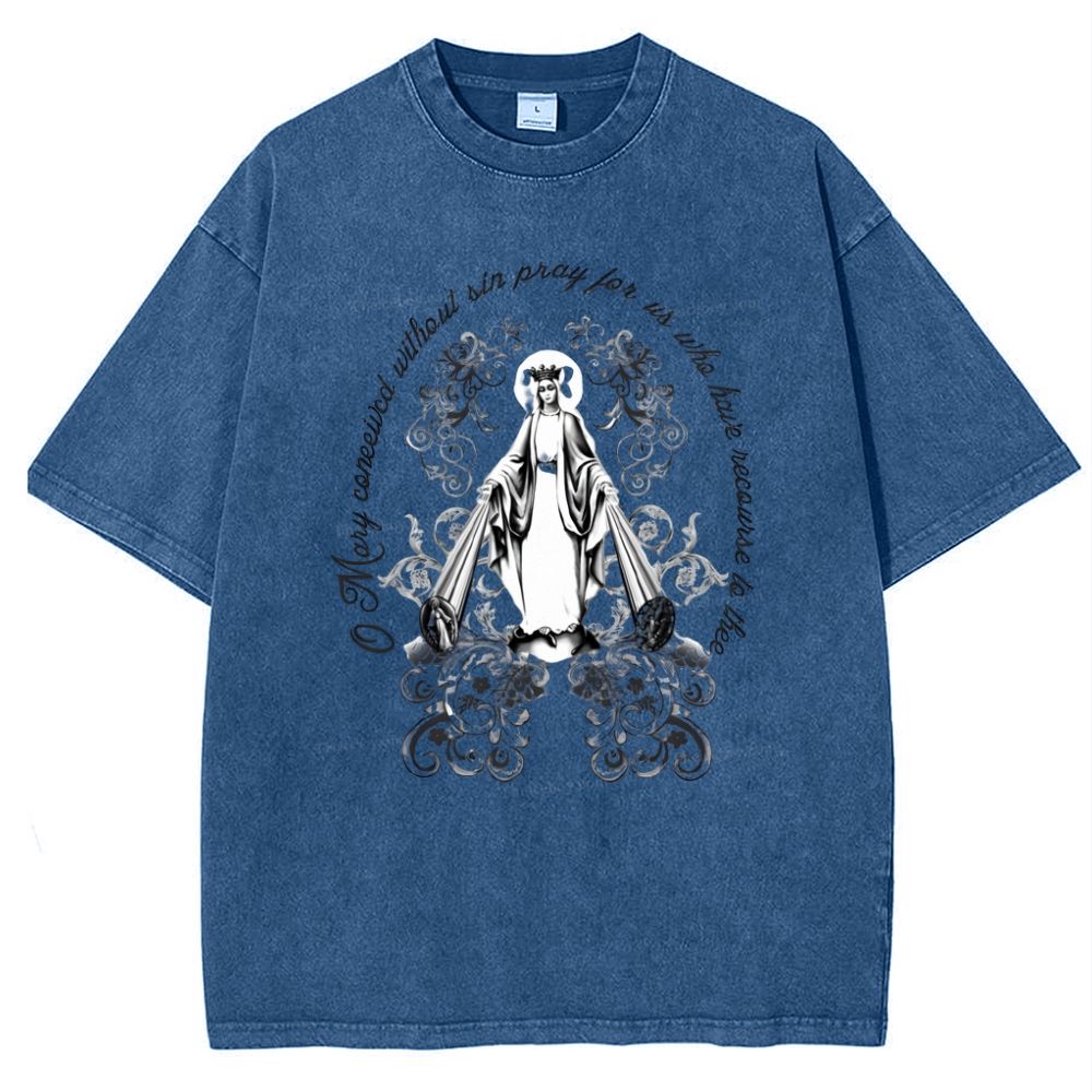 Our Lady Grace Virgin Mary Snowflake Vintage Cotton T-Shirt