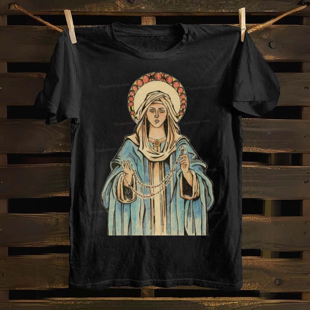 Virgin Mary with Rosary Cotton T-shirt