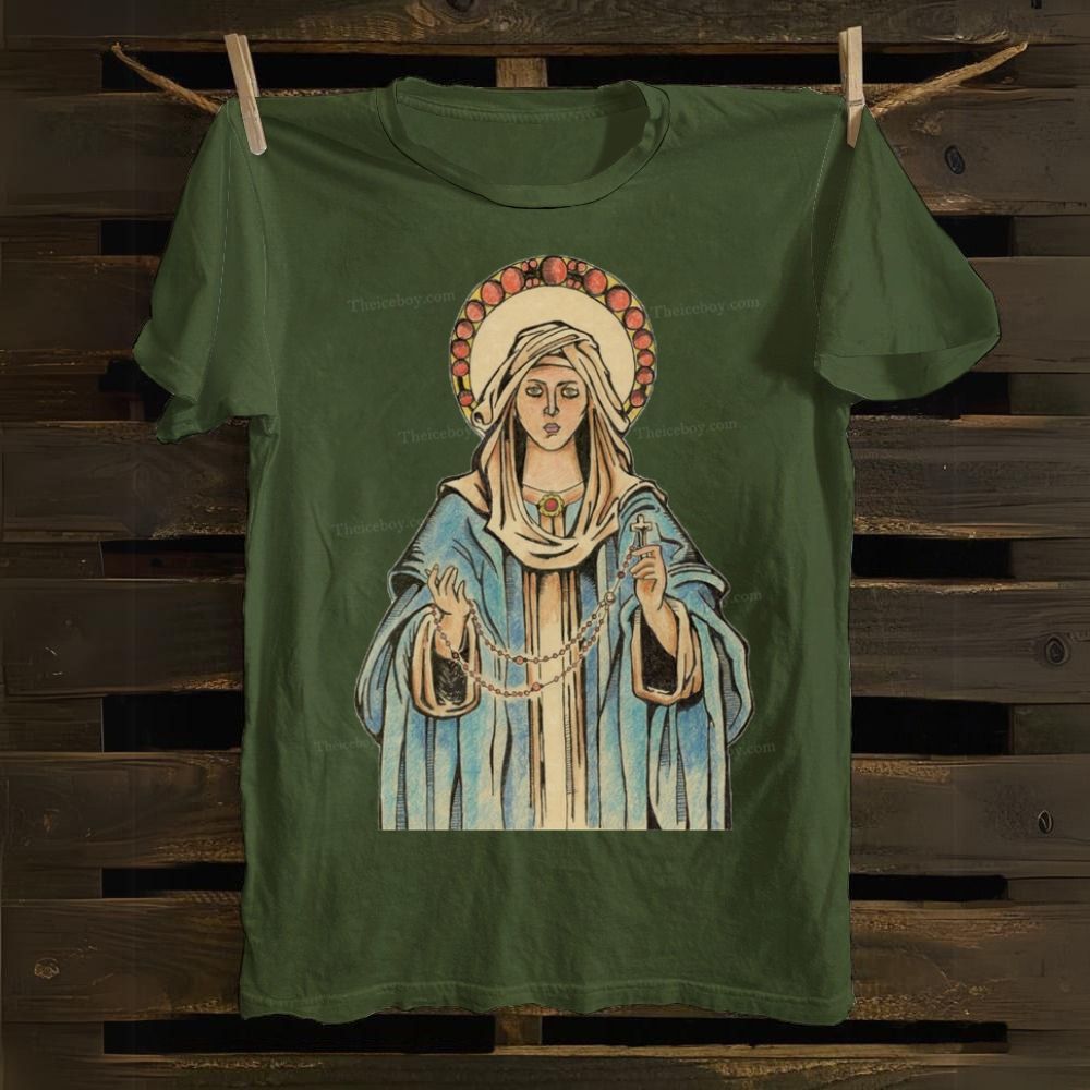Virgin Mary with Rosary Cotton T-shirt