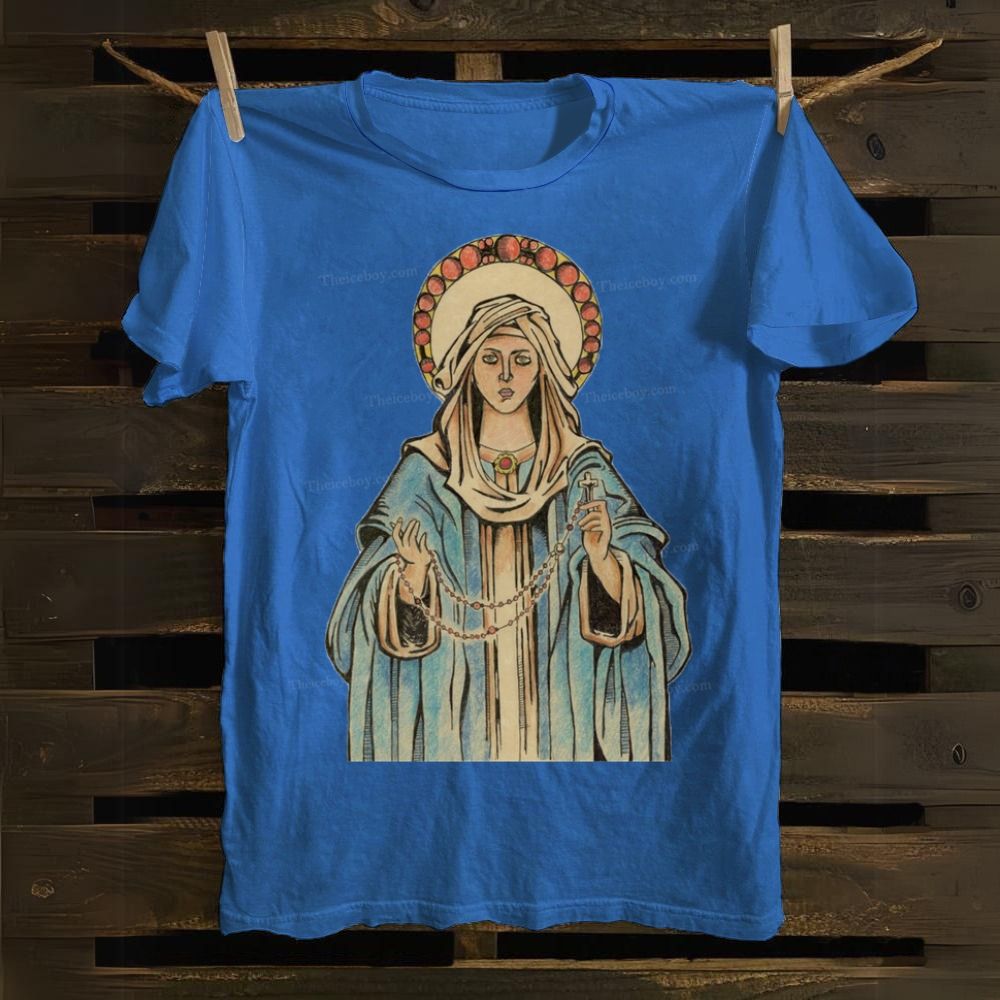 Virgin Mary with Rosary Cotton T-shirt