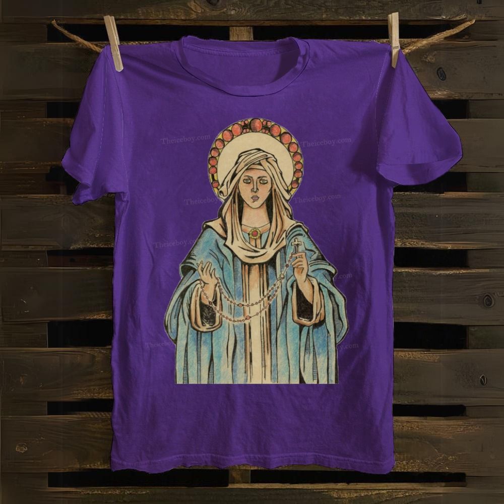 Virgin Mary with Rosary Cotton T-shirt