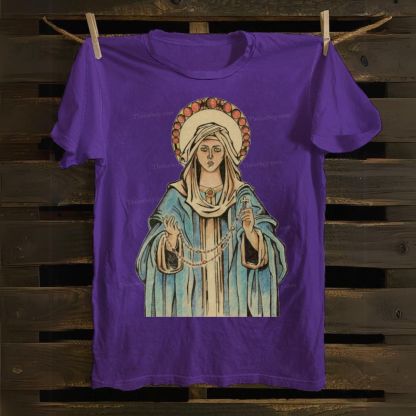 Virgin Mary with Rosary Cotton T-shirt