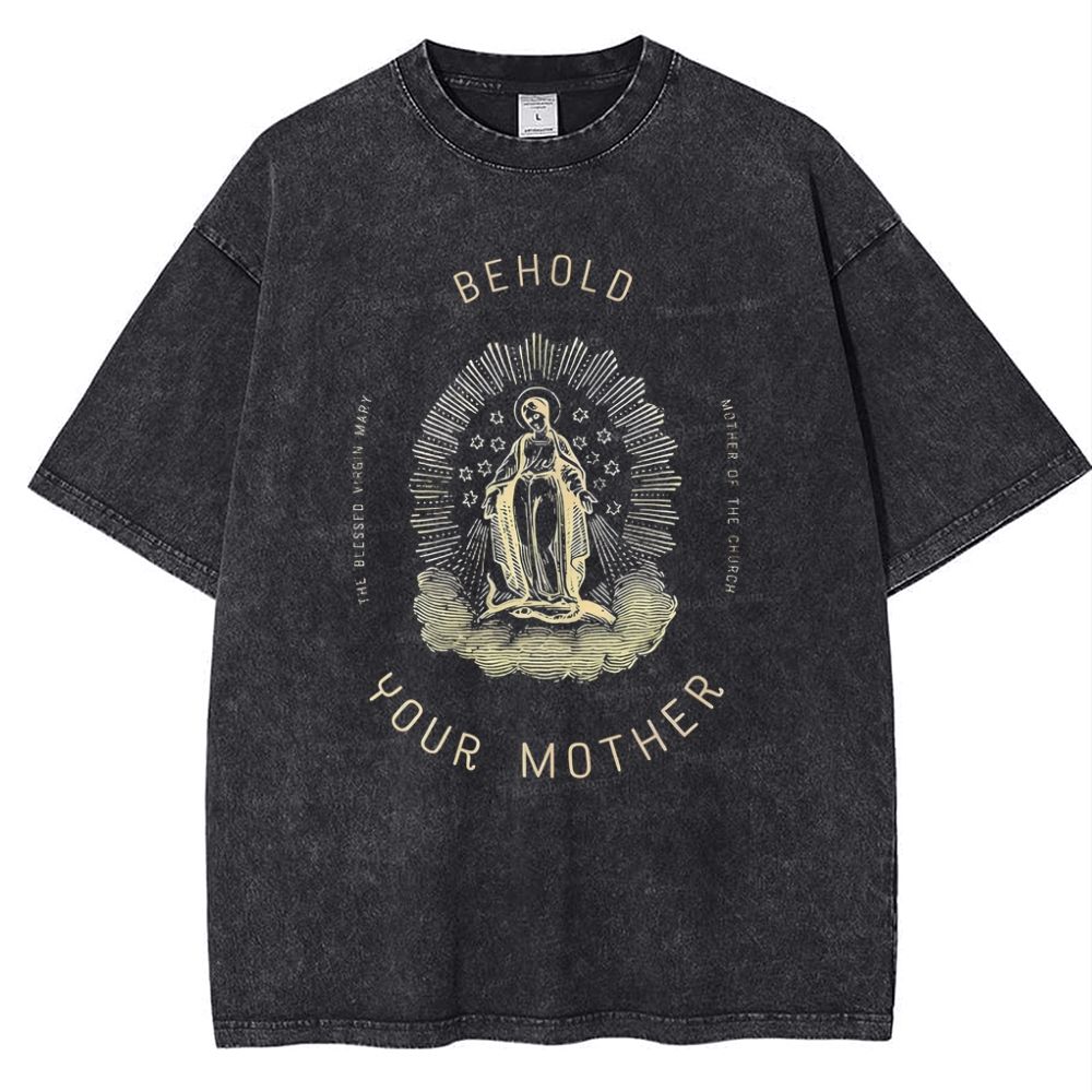 Behold Your Mother Catholic Snowflake Vintage Cotton T-Shirt