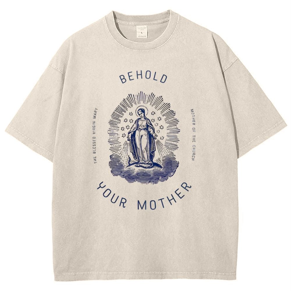 Behold Your Mother Catholic Snowflake Vintage Cotton T-Shirt