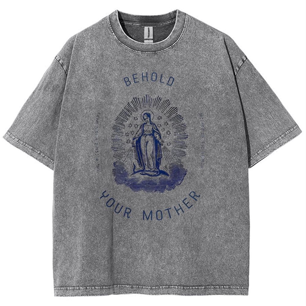 Behold Your Mother Catholic Snowflake Vintage Cotton T-Shirt