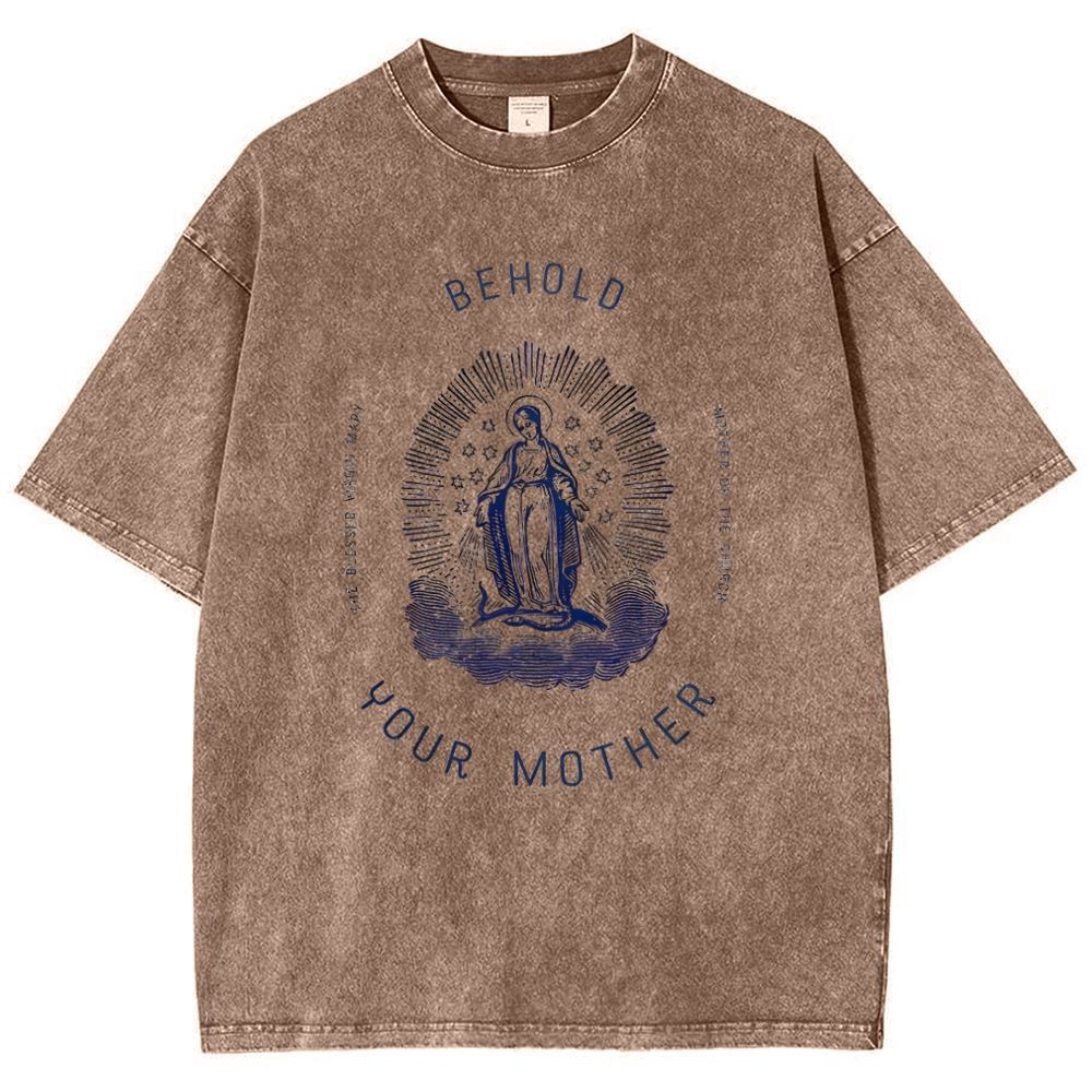 Behold Your Mother Catholic Snowflake Vintage Cotton T-Shirt