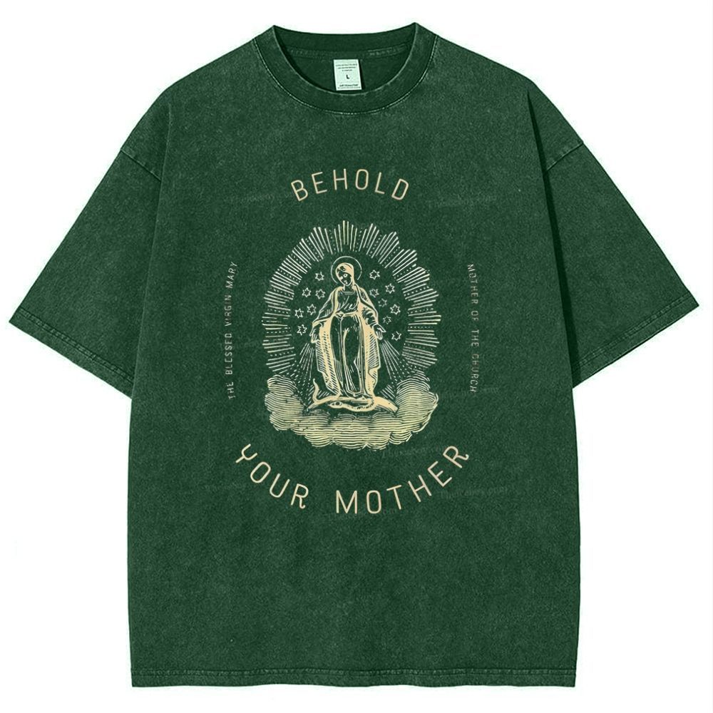Behold Your Mother Catholic Snowflake Vintage Cotton T-Shirt