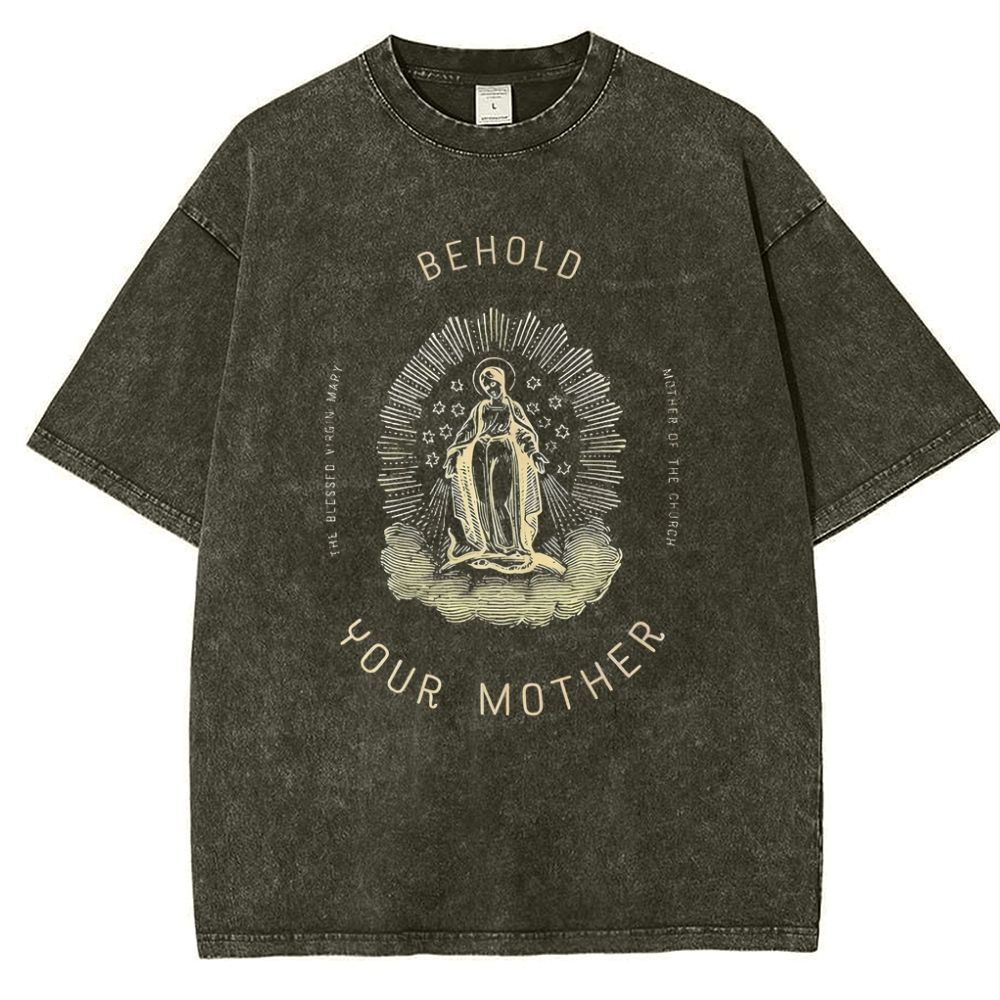 Behold Your Mother Catholic Snowflake Vintage Cotton T-Shirt