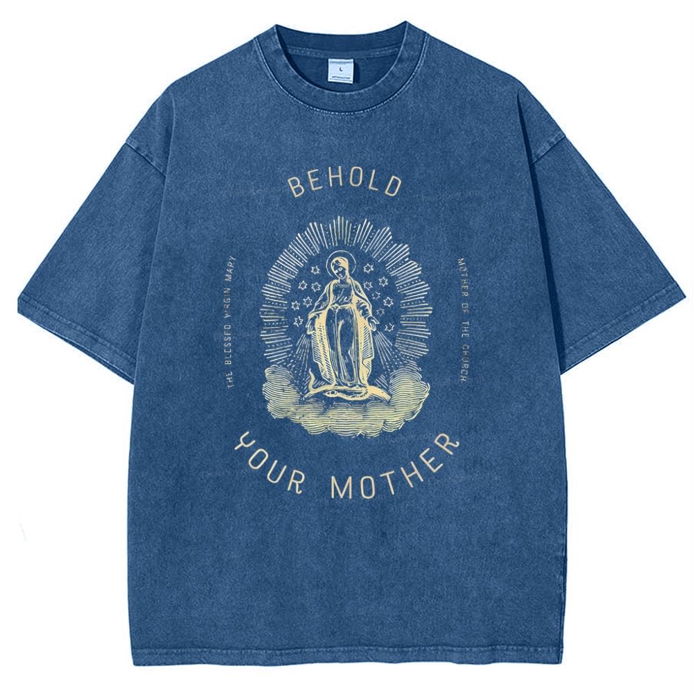 Behold Your Mother Catholic Snowflake Vintage Cotton T-Shirt