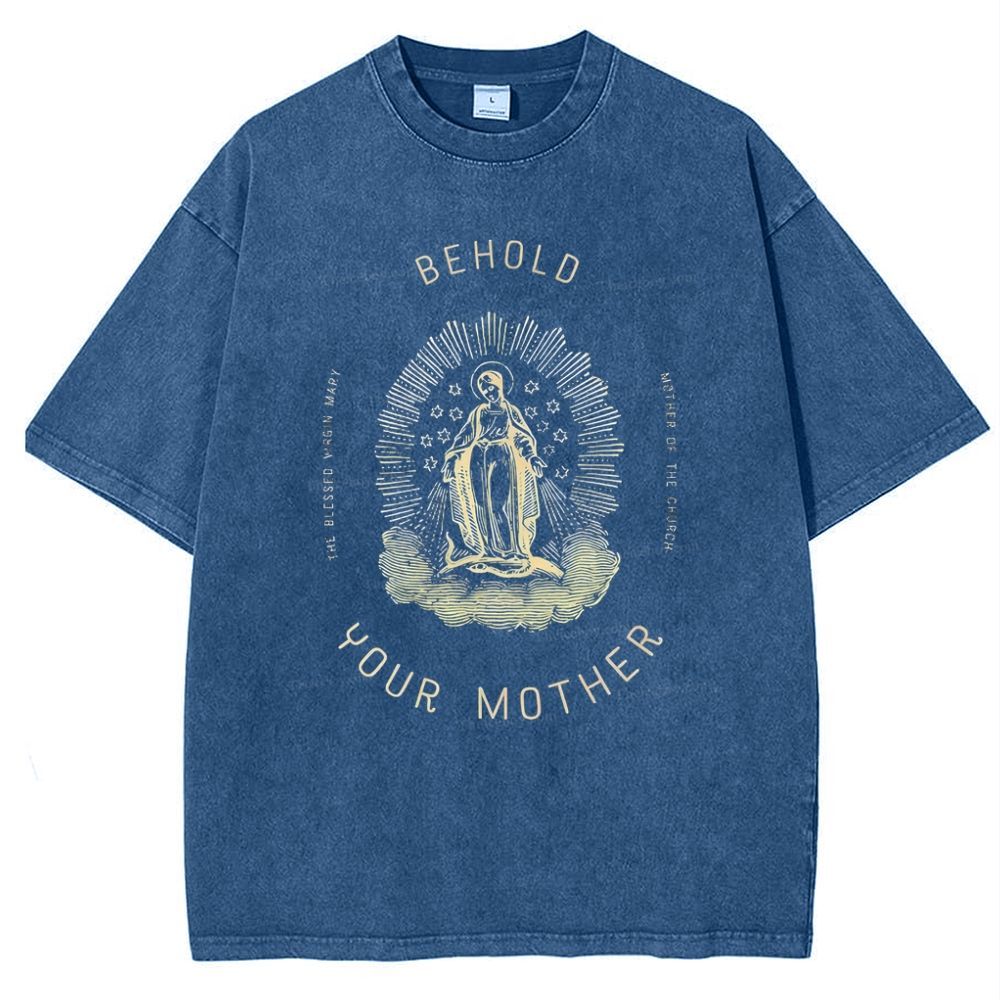 Behold Your Mother Catholic Snowflake Vintage Cotton T-Shirt