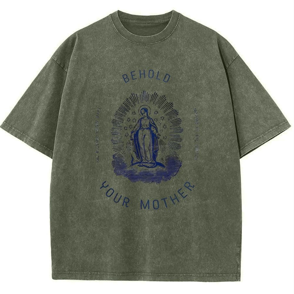Behold Your Mother Catholic Snowflake Vintage Cotton T-Shirt
