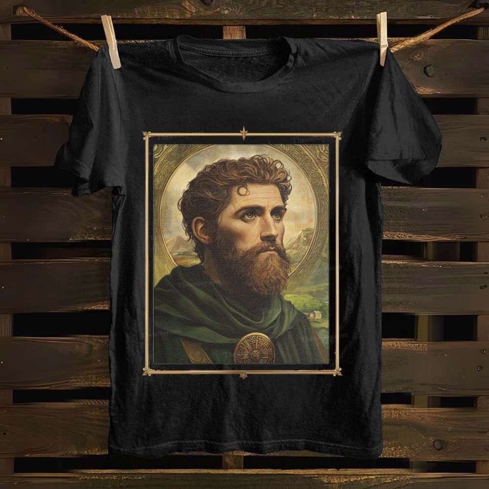 Religious Saint Patrick Celtic Portrait Cotton T-shirt