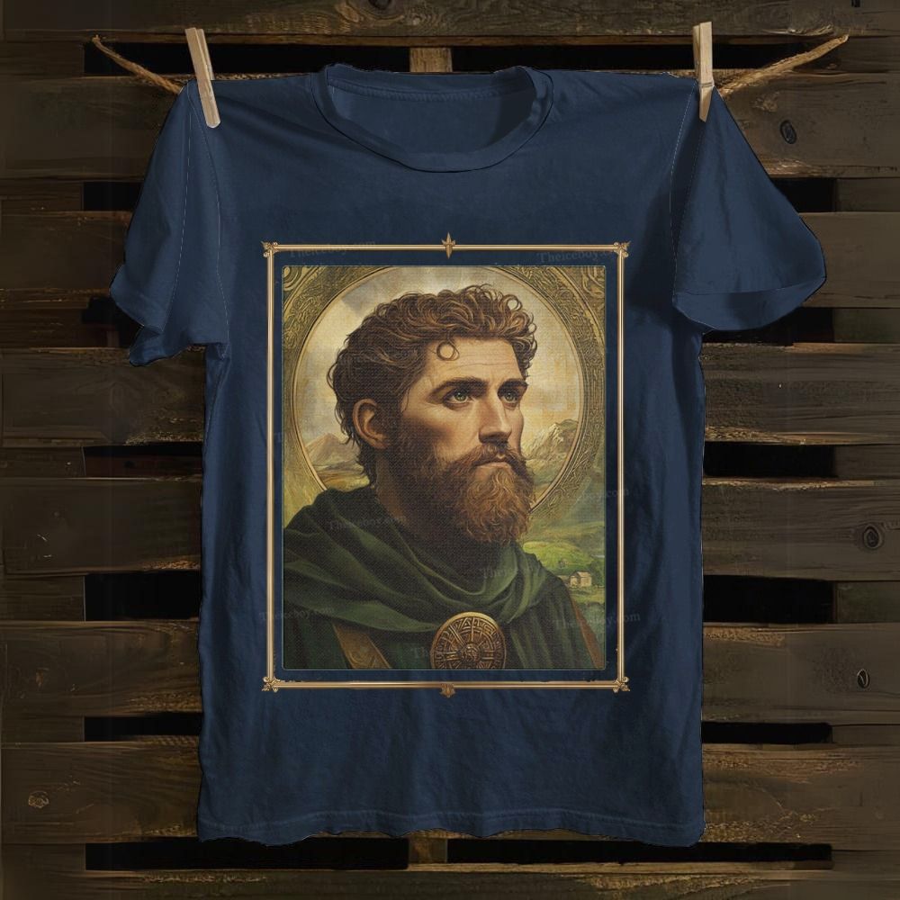 Religious Saint Patrick Celtic Portrait Cotton T-shirt