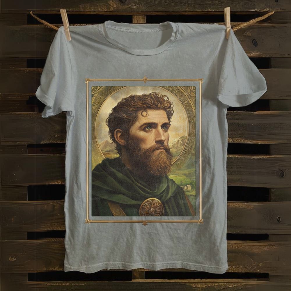 Religious Saint Patrick Celtic Portrait Cotton T-shirt