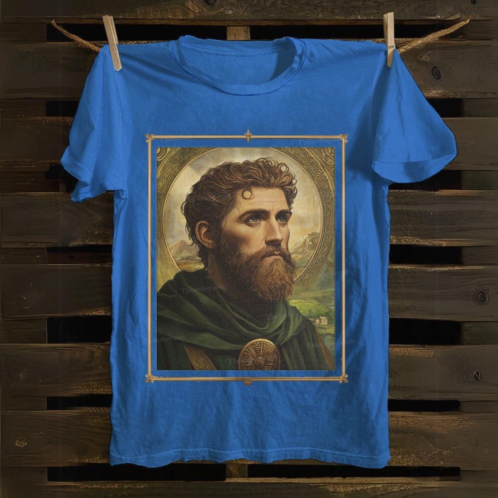 Religious Saint Patrick Celtic Portrait Cotton T-shirt