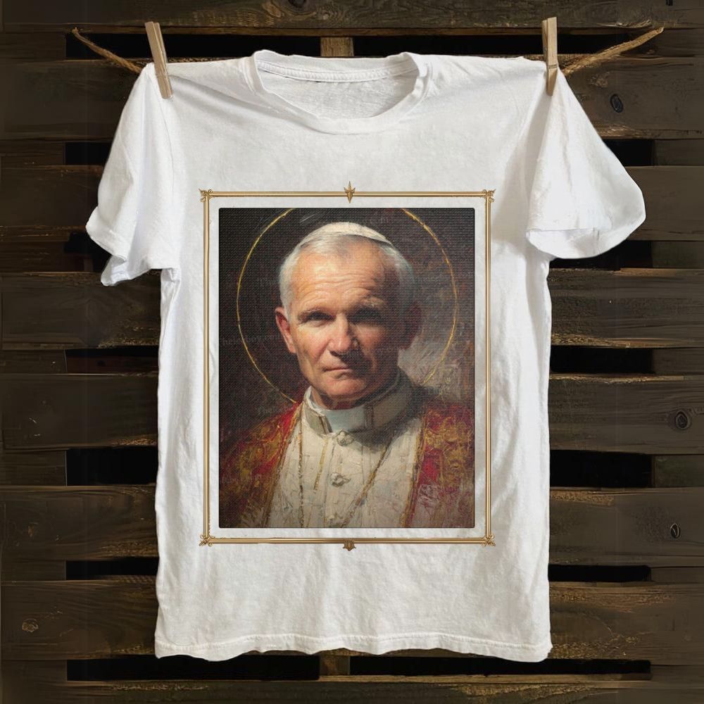 Religious Saint John Paul II Portrait Cotton T-shirt