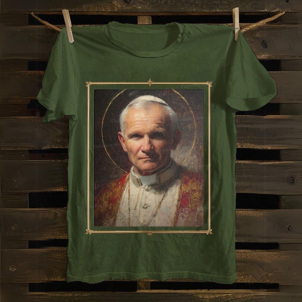 Religious Saint John Paul II Portrait Cotton T-shirt